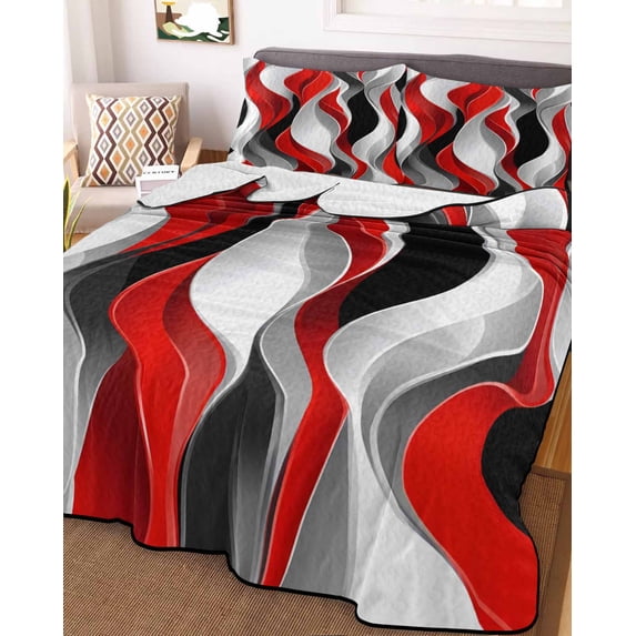 Red Black Grey King Size Down Alternative Comforter, Lightweight Comforter Quilt Bedding Set with Pillow Shams Moire Modern Artwork Abstract All Seasons Bed Comforter Duvet Insert 96"x106"