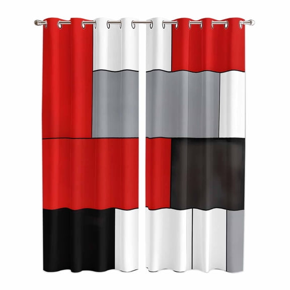 Red Black Grey Kitchen Curtains 84 Inch Length, Modern Irregular Geometric Abstract Grommet Top Bedroom Living Room Curtains, Light Filtering Cafe Curtain Drapes 2 Panels Set 84''x84''