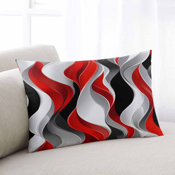 Red Black Grey Lumar Pillow Covers, Moire Modern Artwork Abstract Soft Breathable Throw Pillow Cases with Invisible Zipper, Decorative Pillowcase Pillows Protectors for Sofa Bed Chair 16"x24"