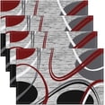 thumbnail image 1 of Red Black Grey Placemats Set of 4 12"x18" Modern Wavy Circles Placemats for Dining Table Indoor Outdoor Kitchen Modern Abstract Art Table Mats Placemat Stripe Swirl Decor Table Place Mats, 1 of 4