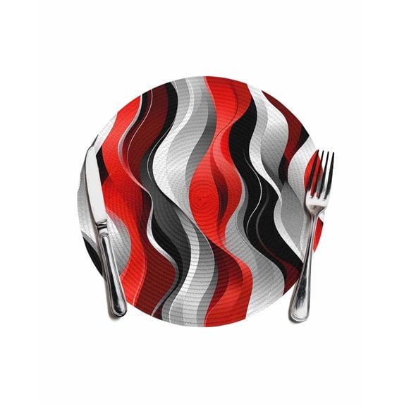 Red Black Grey Round Placemats for Dinning Tables,Heat-proof Braided Table Mats 13 Inch,Geometric Moire Artwork Modern Abstract Washable Place Mat for Kitchen Restaurant Party Decor Table Setting