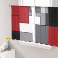 thumbnail image 1 of Red Black Grey Sheer Curtains 54 Inch Length 2 Panels Set, Abstract Geometric Modern Irregular Voile Window Treatment Rod Pocket Short Kitchen Curtains Drapes for Bedroom 52"x54"x2, 1 of 7