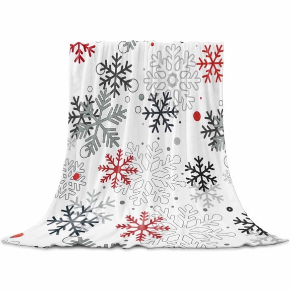 Red Black Grey Snowflakes Throw Flannel Blanket 32x48In Winter Christmas Snowflakes Super Soft Cozy Bed Blanket, Lightweight Plush Fuzzy Bed Throw for Bedroom Sofa Couch Living Room
