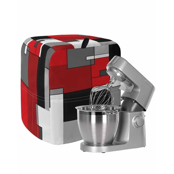 Red Black Grey Stand Mixer Dust Cover with Storage Pocket & Handles, Geometric Abstract Modern Irregular Fits All Tilt Head & Bowl Lift Kitchen Appliance Cover Organizer Bag Accessories, 6-8 Quart
