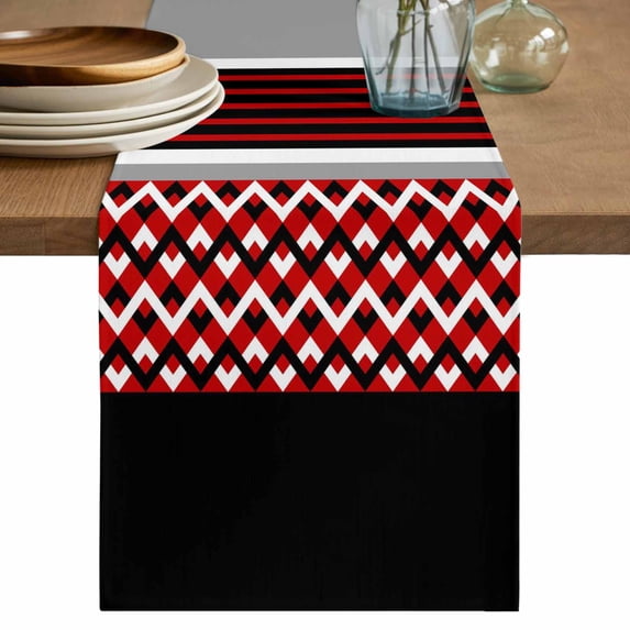 Red Black Grey Stripes Table Runner 70 Inches, Abstract Lines Geometric Modern Bed Runner Dresser Scarves Tabletop for Indoor Outdoor Parties/Ceremony/Banquet, 13" x 70"