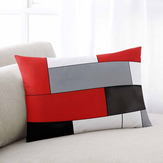 Red Black Grey Throw Pillow Cover, Pillowcase Protectors with Zipper, Breathable Decorative Lumbar Pillow Case Cover, Modern Irregular Geometric Abstract Pillow Shams for Couch Sofa 12x20Inch