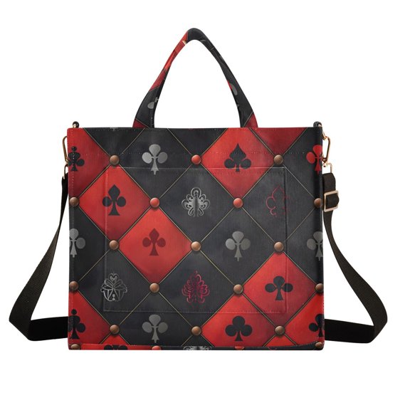 Red Black Grids Corduroy Tote Bag Handbag Large Messenger Bag Shoulder Crossbody Zipper Bag Purse