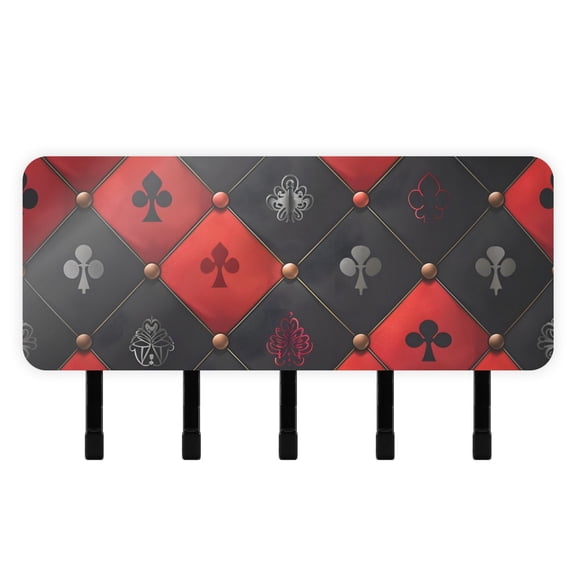 Red Black Grids Mail Holder Organizer Wall Mount with Shelf Key Holder Key Rack with 5 Key Hooks for Wall Decorative
