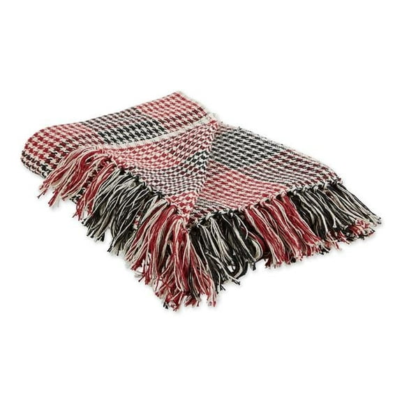 Red & Black Houndstooth Plaid Blanket Throw