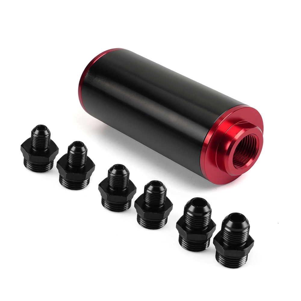 Red & Black - Inline Fuel Filter, High Flow Turbo, AN6, AN8, AN10 Fittings Adapter, FRG019, 50mm, 100 Micron, 152