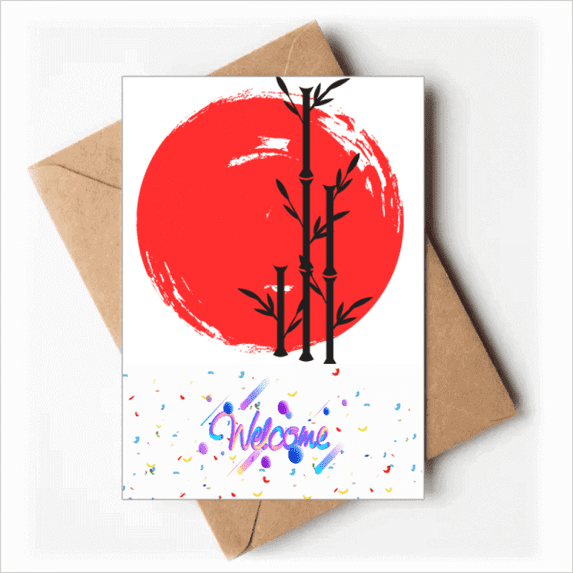 Red Black Japan Brush Welcome Back Greeting Cards Envelopes Blank
