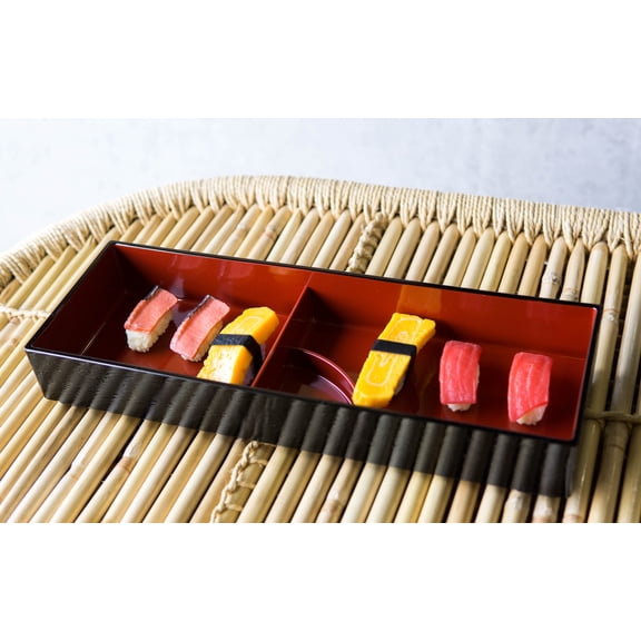 Red Black Japanese Long Bento Box With Dividers 3 Compartments Plate Pack Of 4
