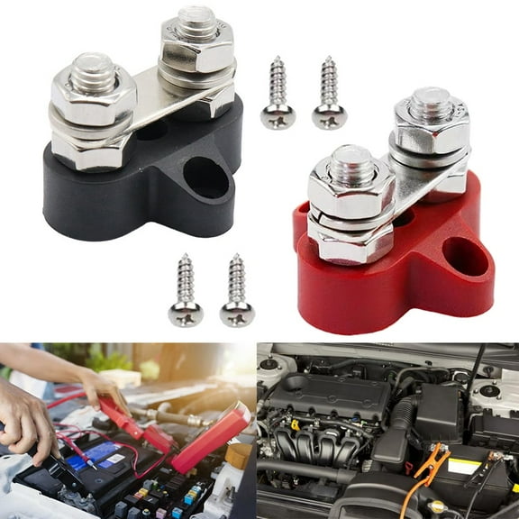 Red Black Junction Block Power Post Insulated Terminal Stud Battery 5/16" Ring Distribution Studs Terminal Blocks Car Electronic