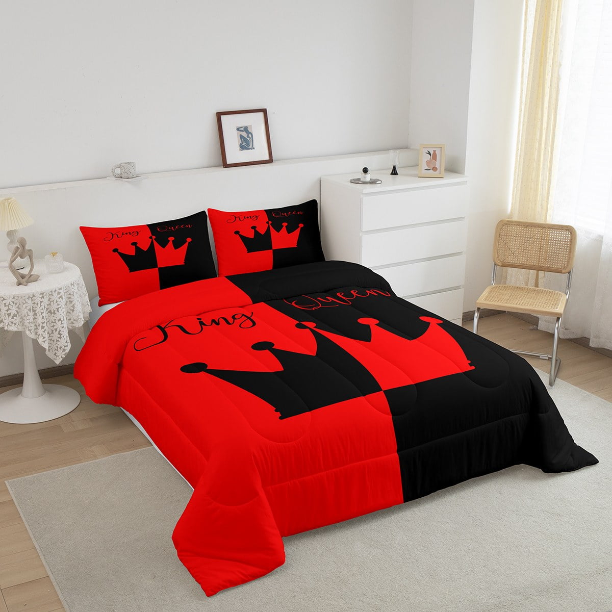 Red and Black King and Queen Comforter Set for Couple Wedding Gifts