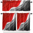 thumbnail image 1 of Red and Black Kitchen Curtain Valance and Tiers Set 3 Pc Gray Window Treatment Modern Geometric Abstract 3 Pieces Rod Pocket Valance Set for Small Windows Bedroom 54 in x 36 in, 1 of 5
