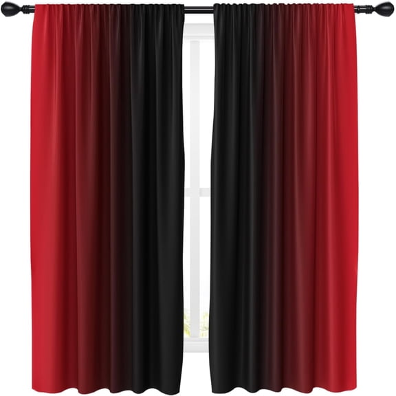 Red and Black Kitchen Curtains 42x63 Inch Ombre Burgundy Grey Gradient Gothic Goth Cool Mens Dark Spooky Design Rod Pocket Short Tiers for Cafe Window Drapes Treatment Fabric 2 Panels