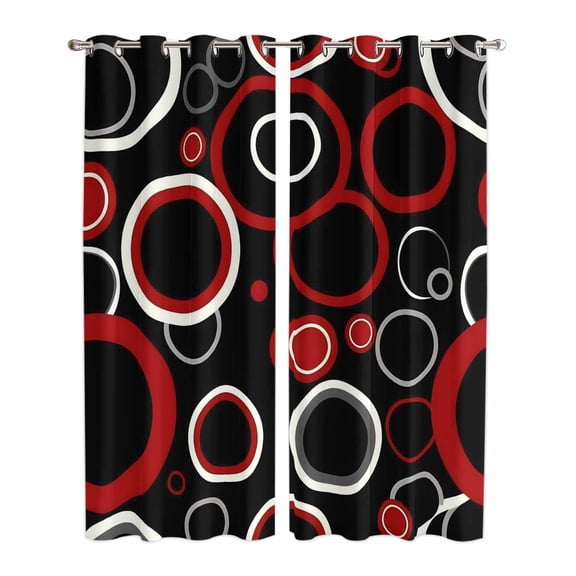 Red Black Kitchen Curtains 84 Inch Length, Abstract Modern Geometric White Grey Circle Grommet Top Bedroom Living Room Curtains, Light Filtering Cafe Curtain Drapes 2 Panels Set 84''x84''