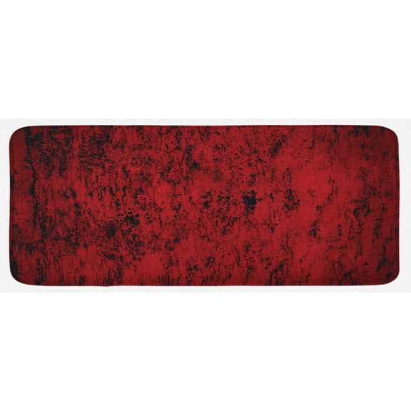 Red and Black Kitchen Mat, Abstract Pattern with Grungy Distressed Look and in Vintage Style, Plush Decorative Kitchen Mat with Non Slip Backing, 47" X 19", Black Red