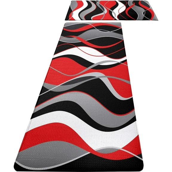 Red and Black Kitchen Rugs and Mats for Floor Anti Fatigue Kitchen Rugs Set of 2 Red Modern Art Non-Skid Washable Kitchen Mats for Kitchen Sink Laundry (Red, 17.5"x29.5"+17.5"x47")