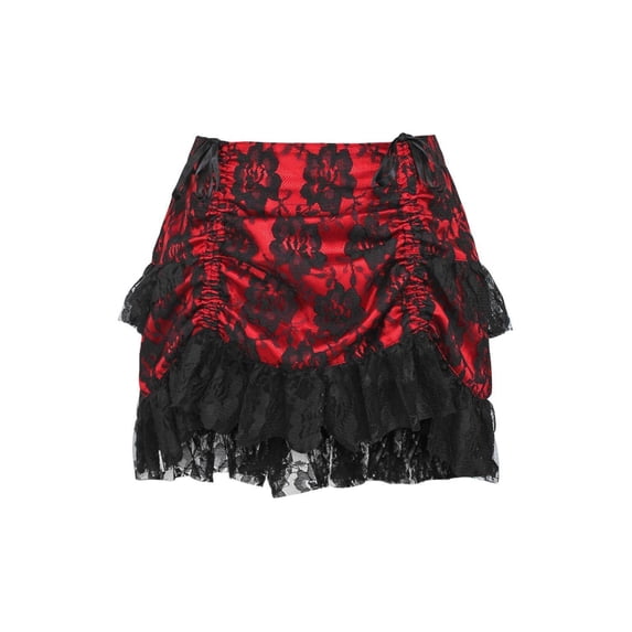 Red/Black Lace Ruched Bustle Skirt