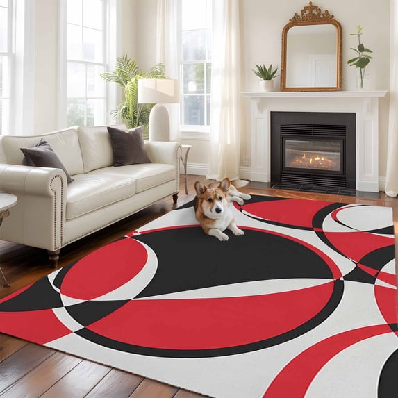 Red Black Large Area Rugs 6x9 ft Abstract Grey Black Red Round Grey Texture Washable Rug Non Slip Indoor Carpet Absorbent Floor Mat for Living Room Bedroom Dining Room
