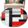 thumbnail image 1 of Red Black Large Area Rugs for Bedroom Living Room, Soft Non Slip Carpet Bedside Rug, Abstract Geometric Grey White Middle Century Round Floor Cover Kitchen Accent Rug 6' for Dining Room/Office, 1 of 9