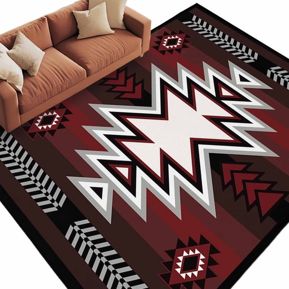 Red Black Large Area Rugs for Bedroom Living Room, Soft Non Slip Carpet Bedside Rug, Southwest Geometric Aztec Farmhouse Tribal Rectangular Floor Cover Kitchen Accent Rug 5'x8' for Dining Room/Office