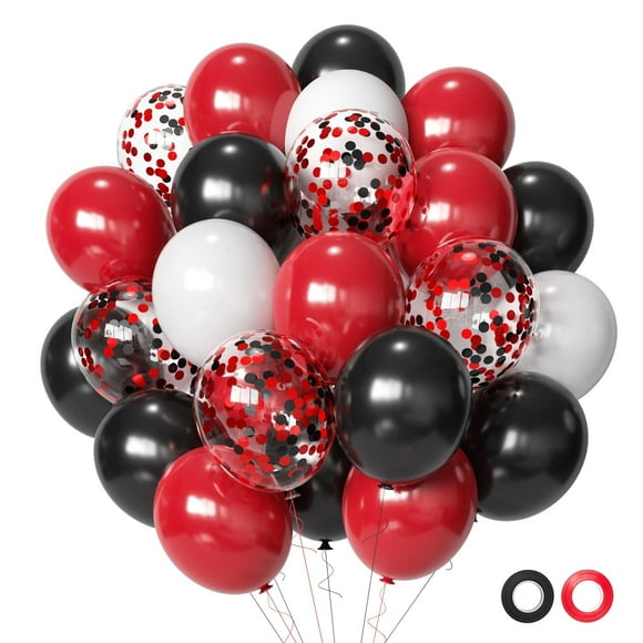 Red and Black Latex Balloons, 50Pcs 12inch Black Red White Party Balloons for Birthday,Wedding,Baby Shower,Casino Party, Race Car Party,Valentine's Day
