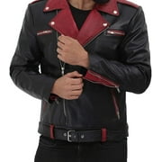 Red Black Leather jacket - Bomber Leather jacket - Leather jacket Racer - Personalized Jacket for Men