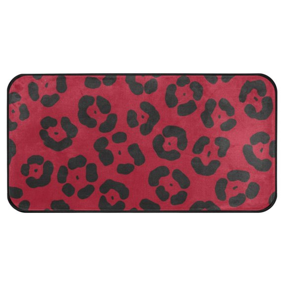 Red Black Leopard Kitchen Runner Rug 39x20 in Non Slip Absorbent Cushioned Laundry Bathroom