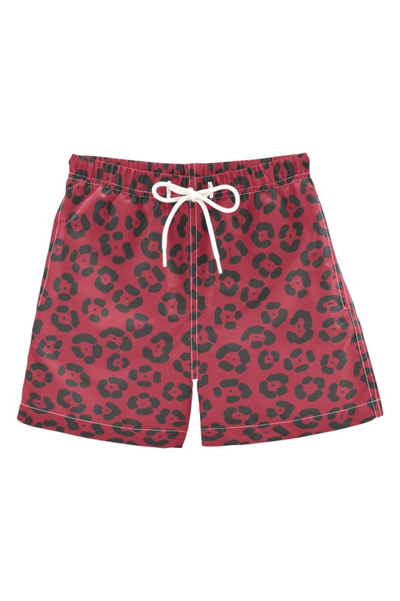 Red Black Leopard Swim Trunks Quick Dry Beach Pool Board Shorts Lightweight Stylish Print Sizes 2T to XL