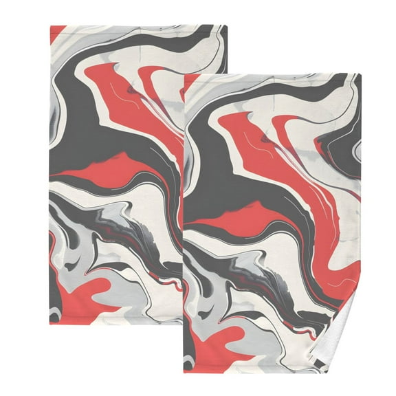 Red Black Liquid Marble 2 Pcs Hand Towel Set Cotton Absorbent Soft Face Towels Bath Towels for Bathroom Kitchen Shower Hotel Decor 16"x28"
