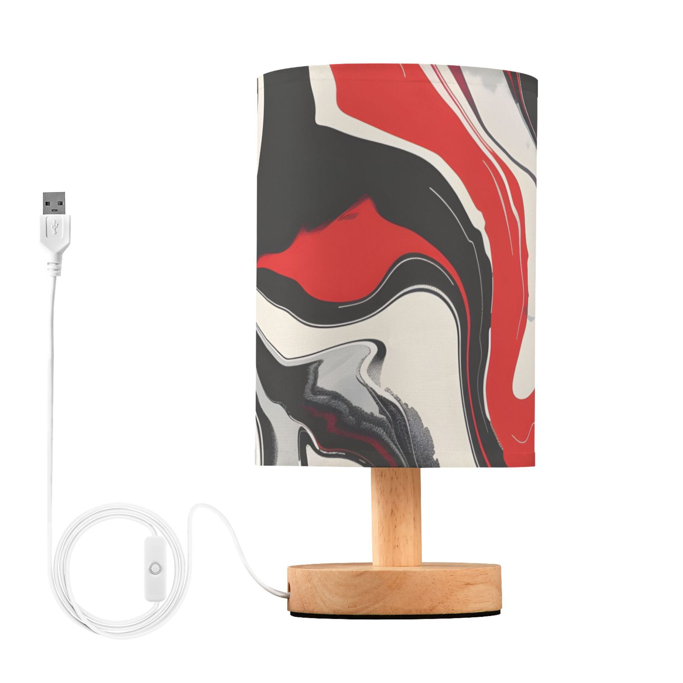 Red Black Liquid Marble Bedside Desk Lamp LED Table Nightstand Lamps Warm Light Fabric Lampshade for Home Bedroom Office Living Room Decor