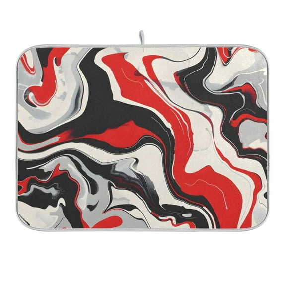 Red Black Liquid Marble Dish Drying Mat for Kitchen Counter 16x18 In Absorbent Microfiber Reversible Mats Dish Drainer Protector Rack Pad for Coffee Bar Table