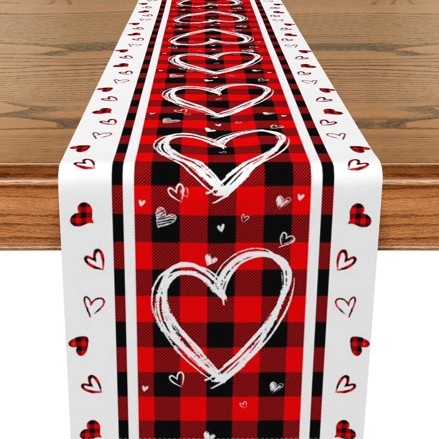 Red Black Love Heart Valentines Day Table Runner，Happy Valentine's Day ...