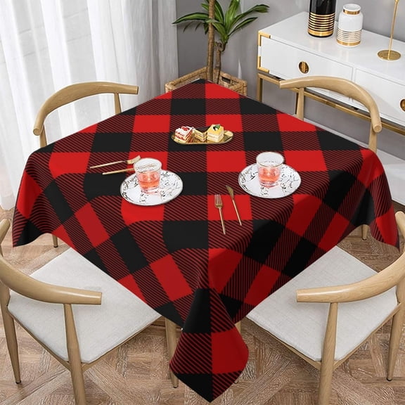 Red Black Lumberjack Buffalo Plaid 100% Polyester Fiber Square Tablecloth Anti Pilling Tablecloth Decoration 60"X60"