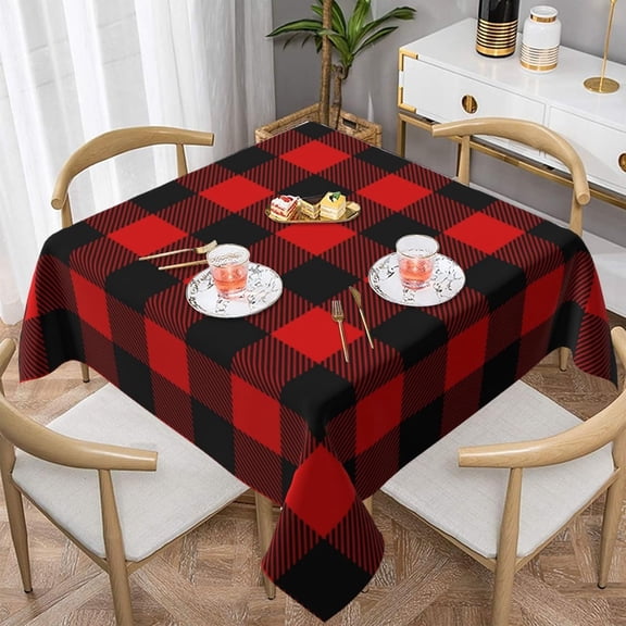 Red Black Lumberjack Buffalo Plaid Pattern 100% Polyester Fiber Square Tablecloth Anti Pilling Tablecloth Decoration 60"X60"