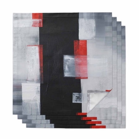 Red Black Modern Cloth Napkins, Abstract Oil Painting Geometric Artwork Washable and Reusable Dinner Napkins Set of 4, Table Napkin for Kitchen Party Birthday Wedding Hotel Housewarming 20"x20"