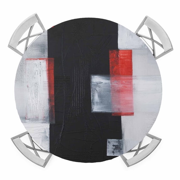 Red Black Modern Round Tablecloth for 36-44 Inch Tables,Fitted Table Cover with Elastic Edge,Abstract Oil Painting Geometric Artwork Waterproof Outdoor Table Cloth Protector for Patio Garden Dinner