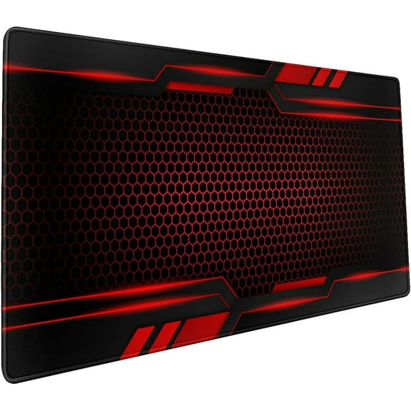 Red and Black Mouse Pad 35.4 X 15.7 Inch XXL Modern Geometry Art Print Full Desk Mousepad Extended Large Non-Slip Rubber Base Big Keyboard Mat with Stitched Edges for Gaming Office