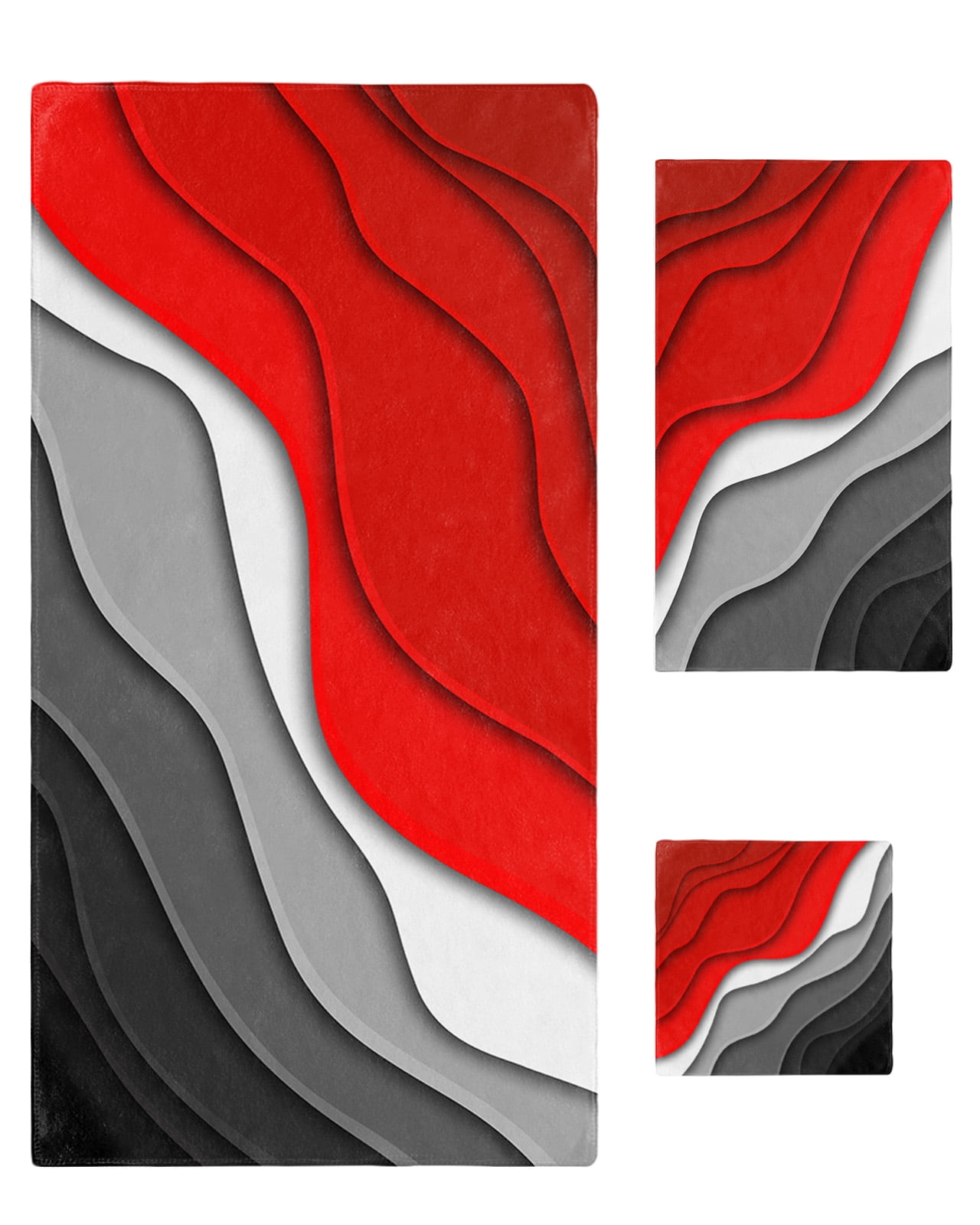 Red Black Ombre Bath Towels for Bathroom Set,Luxury Microfiber Towels Gifts for Women,Beach Kitchen Hand Hair Face Towel and Dish Washcloth,Modern Geometric Abstract Aesthetics Cream Towels+Set