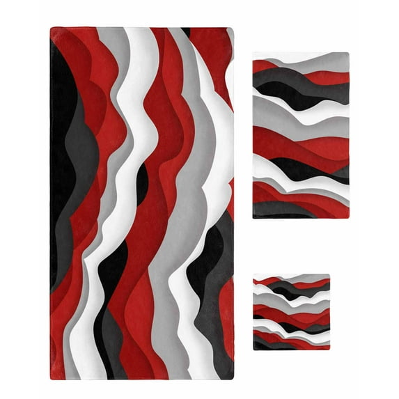 Red Black Ombre Bath Towels for Bathroom Set,Luxury Microfiber Towels Gifts for Women,Quick Dry Beach Kitchen Hand Hair Face Towel and Dish Washcloth,Modern Geometric Moire Abstract Art Towels+Set