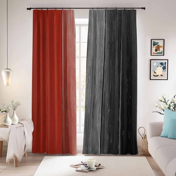 Red Black Ombre Blackout Curtains for Bedroom/Living Room, Pinch Pleated Black Out Curtains, Vintage Farmhouse Wooden Room Darkening Window Drapes with Hooks 2 Panels, 59"x70"