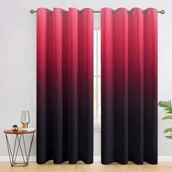 Red and Black Ombre Curtains for Bedroom Decor, Burgundy Ombre Pattern Design Blackout Drapes, Red Black Gradient Curtains for Living Room 53"W x 84"L (Pack of 2)