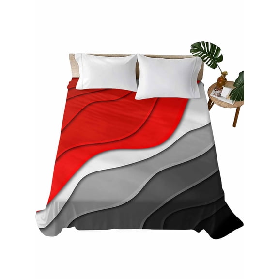Red Black Ombre Flat Sheets Only King Size, Soft Breathable Bed Top Sheets for Mattress, Modern Geometric Abstract Aesthetics Cream Luxury Bedding Flat Sheets for Home Hotel Bedroom Bed Protection