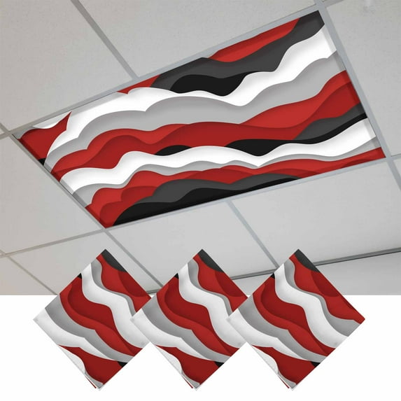 Red Black Ombre Fluorescent Light Covers, Modern Geometric Moire Abstract Art Magnetic Light Covers for Ceiling Lights, Fluorescent Ceiling Shade Filters for Classroom Bedroom Office 4x2Ft x 3PCS