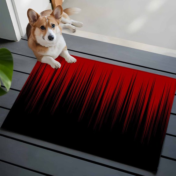 Red Black Ombre Front Door Rugs 2x3 ft Abstract Modern Lines Gradient Small Rug for Entryway Non Slip Washable Bathroom Door Mat Absorbent Floor Mat for Indoor Entrance