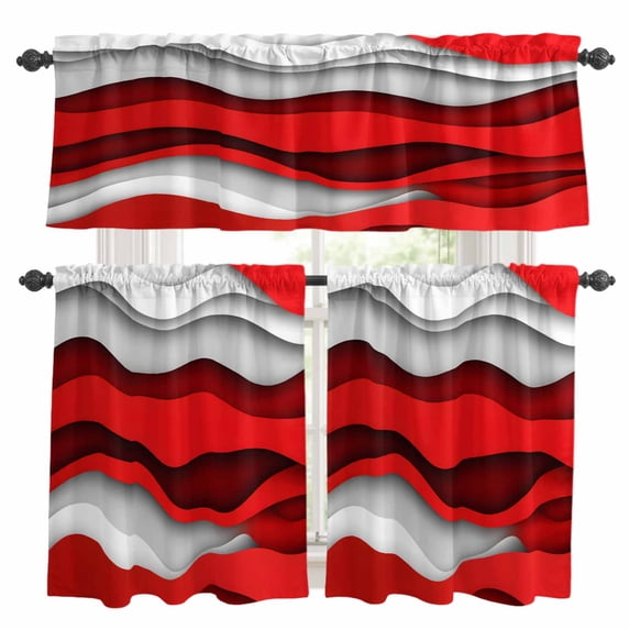 Red Black Ombre Kitchen Curtains Sets for Windows 24 Inch Length, Modern Abstract Moire Aesthetics Geometric Rod Pocket Window Treatments Tier Curtains and Valances Set for Bedroom/Bathroom