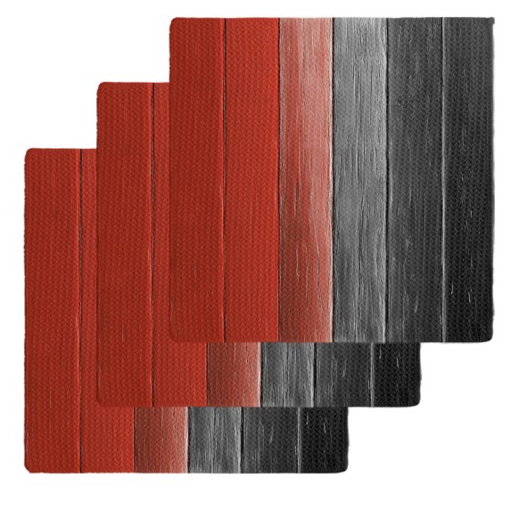 Red Black Ombre Kitchen Dish Towels for Drying Dishes Set of 3, Vintage Farmhouse Wooden Waffle Weave Microfiber Hand Tea Bathroom Towels Quick Dry & Absorbent Towel 12x12