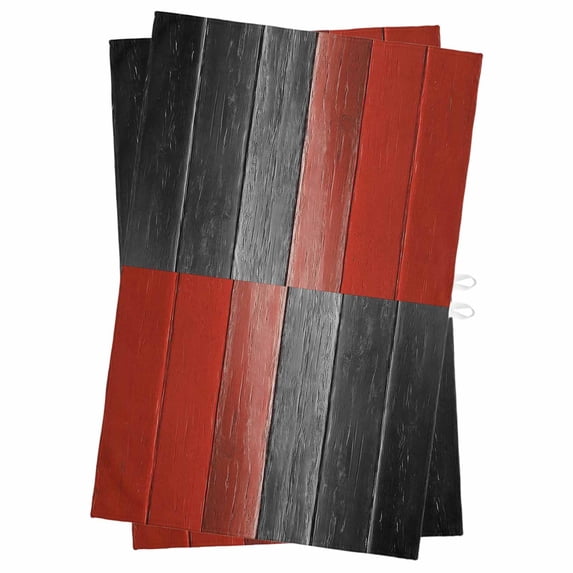 Red Black Ombre Kitchen Towels Set of 2, Water Absorbent Dish Towel, Vintage Farmhouse Wooden Decorative Hand Towels - Quick Drying Cloth for Cooking Baking, 18x28 Inch